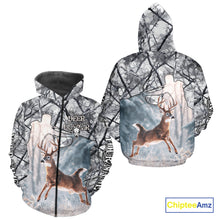 Load image into Gallery viewer, Beautiful Deer Hunting Shirt Camo Gray 3D Full Body Jumping Whitetail Deer Custom Name NHT94