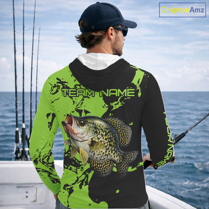 Black And Green Custom Crappie Fishing Jerseys, Crappie Long Sleeve Fishing Shirts NHT451