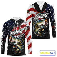Load image into Gallery viewer, American Flag Bass Hooded Fishing Shirt For Men, Personalized Largemouth Bass Fishing Apparel