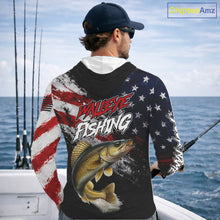 Load image into Gallery viewer, American Flag Walleye Hooded Fishing Shirt For Men, Personalized Walleye Fishing Apparel