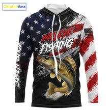 Load image into Gallery viewer, American Flag Walleye Hooded Fishing Shirt For Men, Personalized Walleye Fishing Apparel
