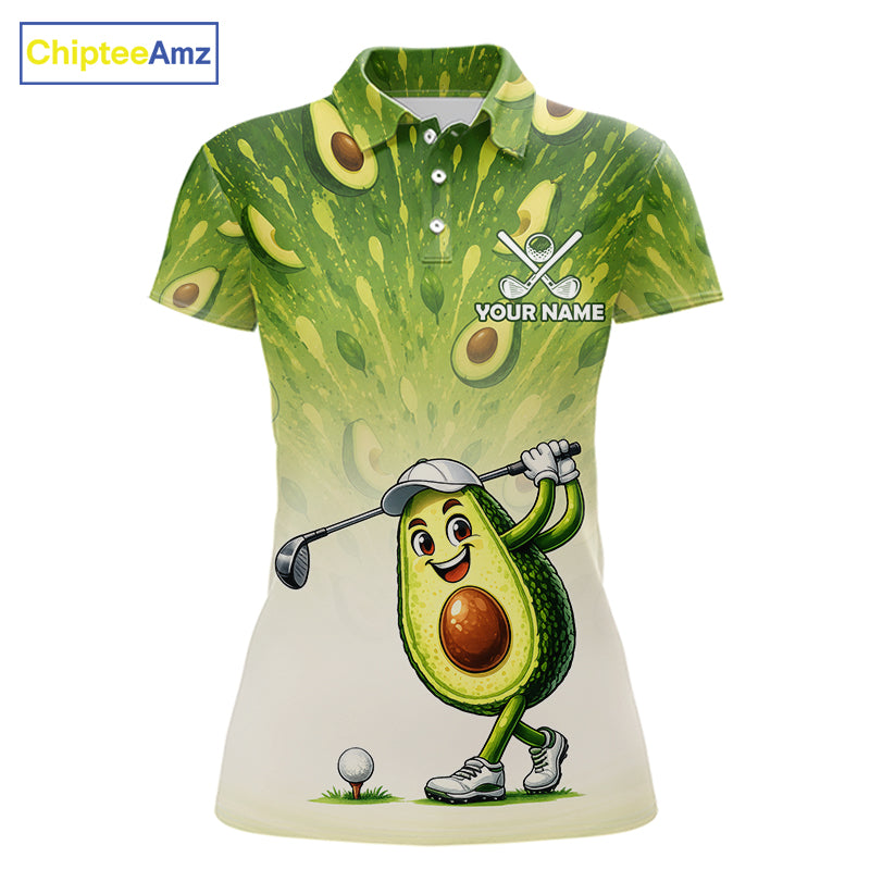 Custom Avocado Womens Golf Polo Shirt - Personalized Funny Fruit Golf Tee 