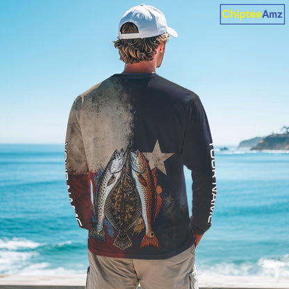 Texas Slam Speckled Trout Flounder Redfish Fishing Shirt, Texas Flag UV Performance Fishing Apparel 