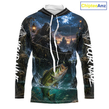 Load image into Gallery viewer, Grim Reaper Fishing Jersey, Largemouth Bass Long Sleeve Hooded UV Performance Shirt For Men 