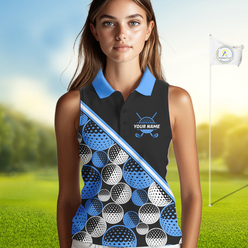 Golf Balls Blue Pattern Womens Sleeveless Golf Polo Shirts Custom Golf Apparel For Familly Team Shirt NHT707