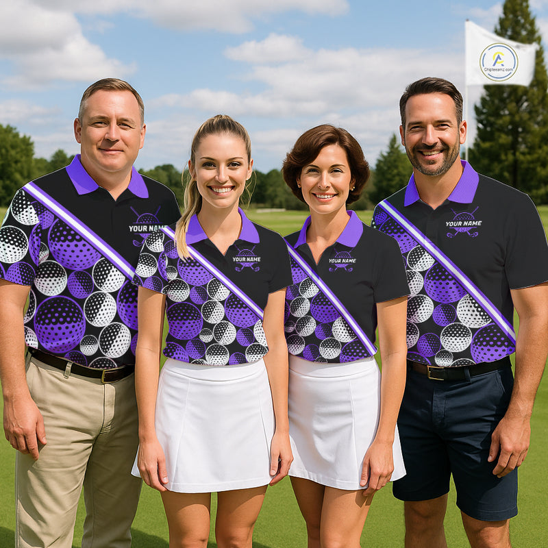 Golf Balls Purple Pattern Mens Golf Polo Shirts Custom Golf Apparel For Familly Team Shirt NHT710