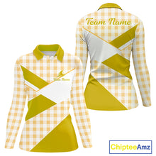 Load image into Gallery viewer, Custom Women’s Yellow Gingham Plaid Golf Polo Shirts– Personalized Ladies Golf Apparel NHT717