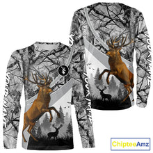 Load image into Gallery viewer, Red Deer Hunting Camo Gray Custom Name 3D All Over Print Shirt, Deer Hunting Shirt NHT211