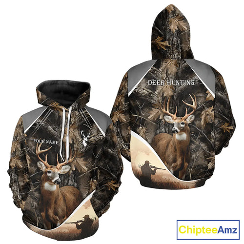 Deer Hunting Shirt 3D Brown Forest Camo Custom Name All Over Print Hunting Clothes NHT218