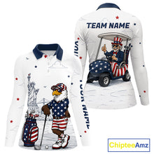 Load image into Gallery viewer, Custom Patriotic Womens Golf Polo Shirt – American Eagle Golf Team Polo With Personalized Name 