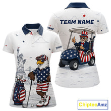 Load image into Gallery viewer, Custom Patriotic Womens Golf Polo Shirt – American Eagle Golf Team Polo With Personalized Name 
