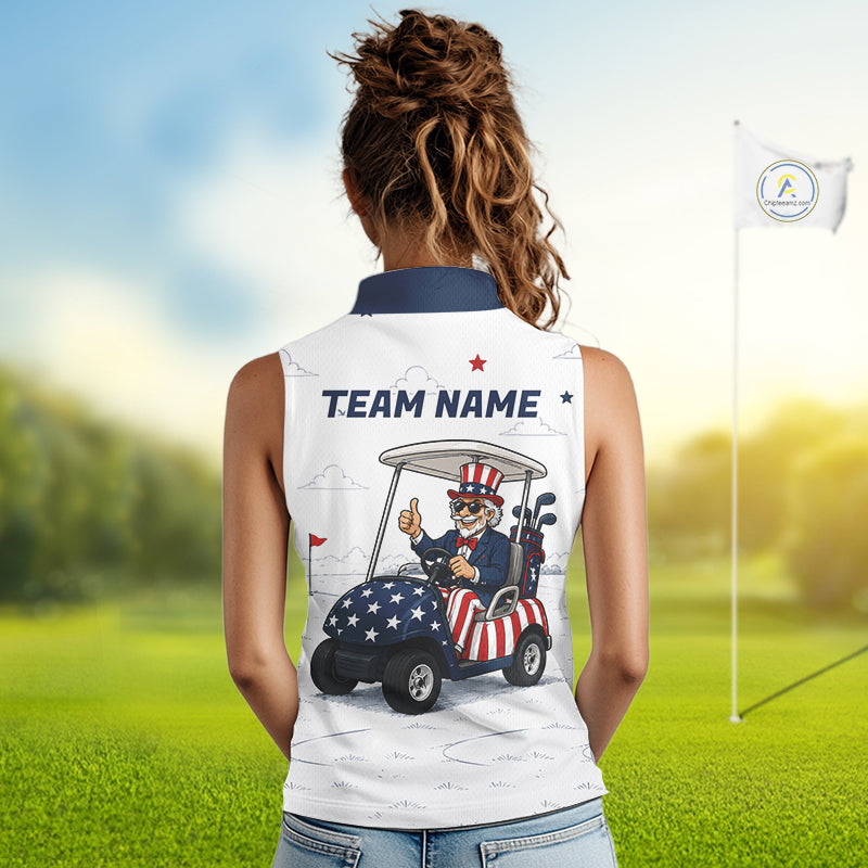 Custom Patriotic Womens Sleeveless Golf Polo Shirt – American Eagle Golf Team Polo With Personalized Name 