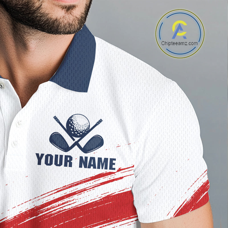 Custom USA Flag Mens Golf Polo Shirt – Patriotic Golf Polo With Personalized Name 