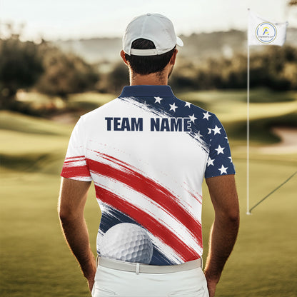 Custom USA Flag Mens Golf Polo Shirt – Patriotic Golf Polo With Personalized Name 