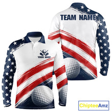 Load image into Gallery viewer, Custom USA Flag Mens Golf Polo Shirt – Patriotic Golf Polo With Personalized Name 