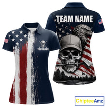 Load image into Gallery viewer, Personalized Skull Eagle Womens Golf Polo Shirt American Flag Patriotic Golf Shirt Custom Name 
