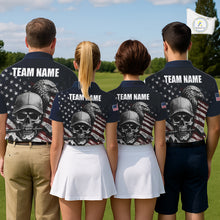 Load image into Gallery viewer, Personalized Skull Eagle Mens Golf Polo Shirt American Flag Patriotic Golf Shirt Custom Name NHT1068