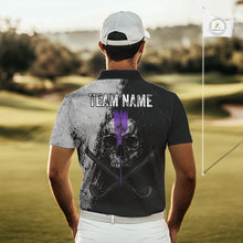 Load image into Gallery viewer, Personalized Skull Mens Golf Polo Shirt Purple Lightning Custom Team Name Golf Shirt 