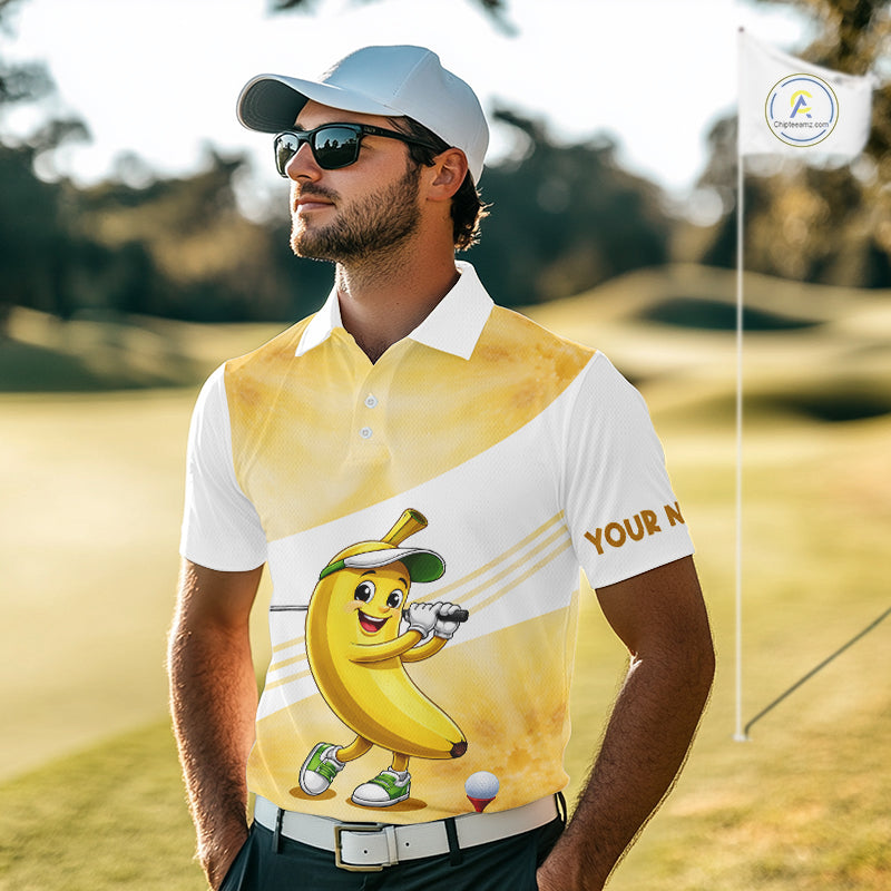 Funny Banana Golf Polo Shirt Custom Name – Cute Banana Golfer Golf Polo For Men 