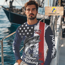 Load image into Gallery viewer, Walleye Custom US Flag Long Sleeve Fishing Shirt, Men's Fishing Shirt NHT412