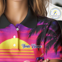 Load image into Gallery viewer, Custom Neon Flamingo Paradise Womens Golf Shirt Polo, Cool Flamingo Golf Team Outfits NHT548
