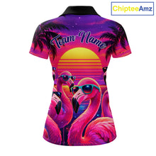 Load image into Gallery viewer, Custom Neon Flamingo Paradise Womens Golf Shirt Polo, Cool Flamingo Golf Team Outfits NHT548