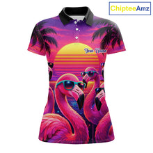 Load image into Gallery viewer, Custom Neon Flamingo Paradise Womens Golf Shirt Polo, Cool Flamingo Golf Team Outfits NHT548