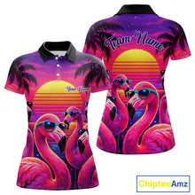 Load image into Gallery viewer, Custom Neon Flamingo Paradise Womens Golf Shirt Polo, Cool Flamingo Golf Team Outfits NHT548