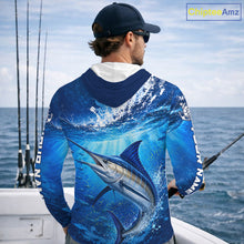 Load image into Gallery viewer, Marlin Fishing Jersey Ocean Blue 3D All Over Print Long Sleeve Hooded Performance Shirt NHT1085
