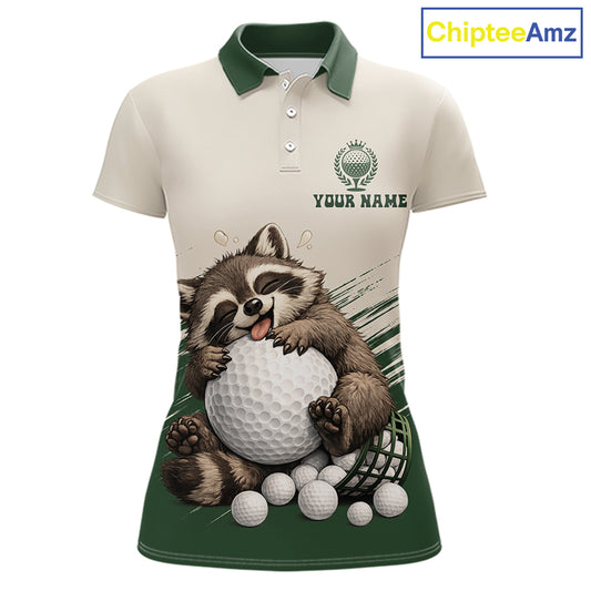 Custom Green Raccoon Golf Jersey For Womens, Custom Name Funny Golf Top For Team NHT935