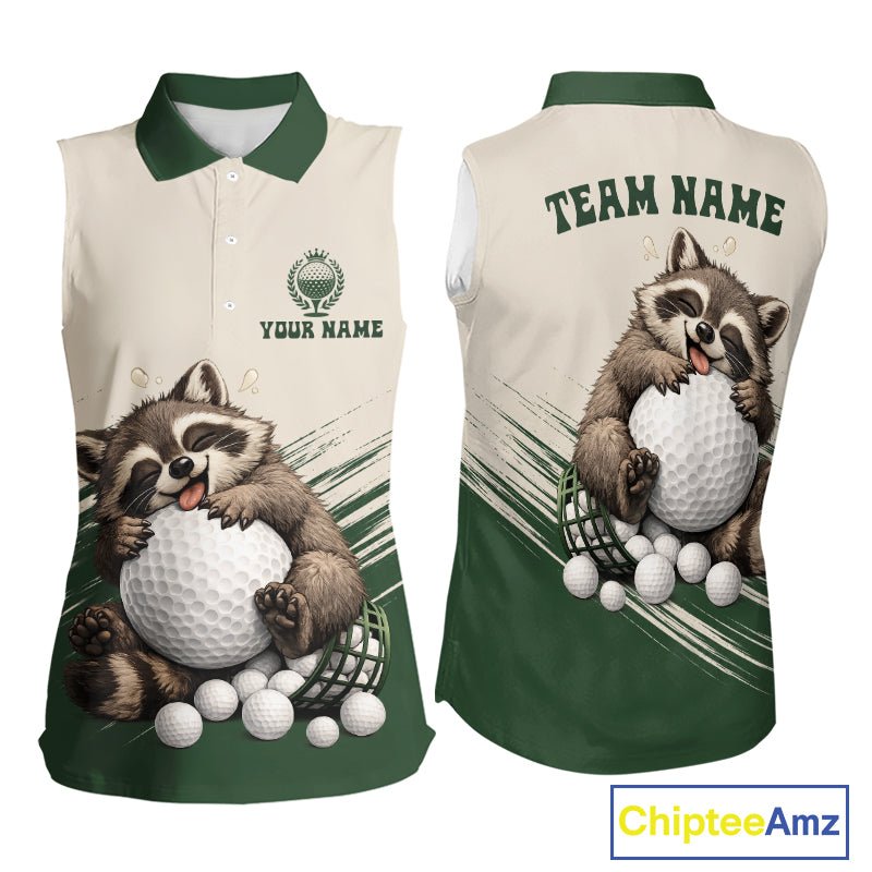 Custom Green Raccoon Golf Jersey For Womens, Custom Name Funny Golf Top For Team NHT935