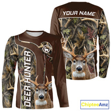 Load image into Gallery viewer, Brown Camo Deer Hunting Shirt, Deer Hunting Custom Name Camouflage Hunting Clothes NHT239
