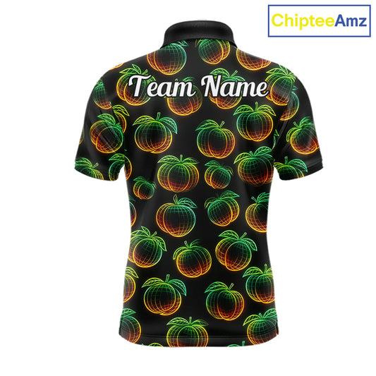 Funny Neon Colorful Peach In Dark Golf Men's Polo Shirt, Funny Fruit Pattern Polo Top NHT578