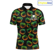 Load image into Gallery viewer, Funny Neon Colorful Peach In Dark Golf Men's Polo Shirt, Funny Fruit Pattern Polo Top NHT578