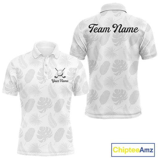 Mens Golf Polo Shirts Custom Gray Tropical Leaves Golf Shirts, Best Mens Golf Wears NHT783