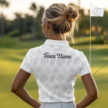 Womens Golf Polo Shirts Custom Gray Tropical Leaves Golf Shirts, Best Mens Golf Wears NHT783