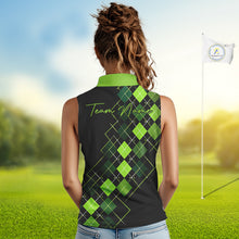 Load image into Gallery viewer, Sleeveless Womens Golf Polo Shirt Argyle Pattern Golf Shirts For Womens Funny White Green Golf Gifts NHT788
