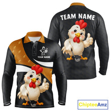 Load image into Gallery viewer, Funny chicken men’s golf polo shirt with rooster golfer design and custom name