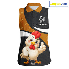Load image into Gallery viewer, Funny Chicken Womens Sleeveless Golf Polo Shirt Personalized Custom Name Rooster Golfer Polo For Womens