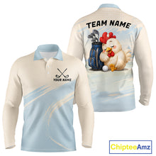 Load image into Gallery viewer, Funny chicken golf polo shirt personalized custom name blue golf polo for men
