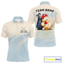 Load image into Gallery viewer, Funny chicken golf polo shirt personalized custom name blue golf polo for men