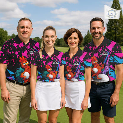 Personalized Rooster Men Golf Polo Shirt Funny Chicken Custom Team Name Golf Jersey NHT1253