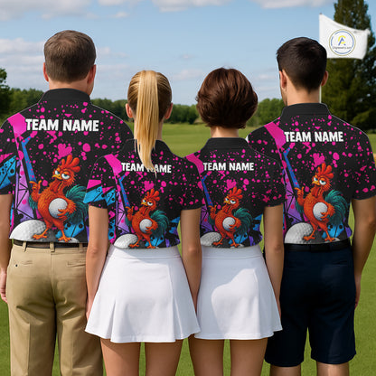 Personalized Rooster Women Golf Polo Shirt Funny Chicken Custom Team Name Golf Jersey NHT1253