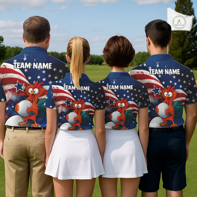 American Flag Funny Chicken Women Golf Polo Shirt Personalized Custom Team Name Golf Gift NHT1254