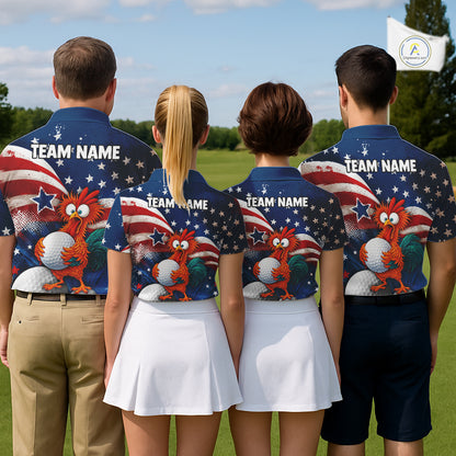 American Flag Funny Chicken Women Golf Polo Shirt Personalized Custom Team Name Golf Gift NHT1254