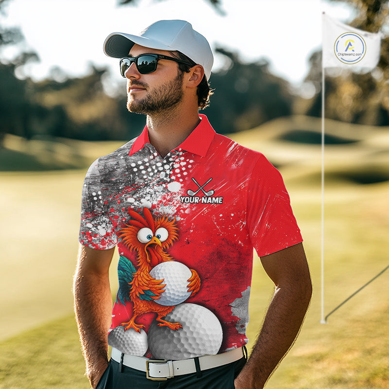 Personalized Funny Chicken Golf Polo Shirt Custom Team Name Golf Gift For Men Red NHT1255