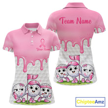 Load image into Gallery viewer, Funny Pink Ribbons Breast Cancer Awareness Womens Golf Ball Polo Shirts Custom Golf Apparel For Womens NHT795
