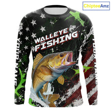 Load image into Gallery viewer, Best Walleye Fishing Shirt Long Sleeve American Flag Patriotic Custom Name