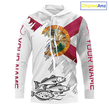 Load image into Gallery viewer, Personalized Inshore Slam Snook, Redfish,Trout Florida Flag Fishing Shirts Long Sleeve Hooded For Men NHT848