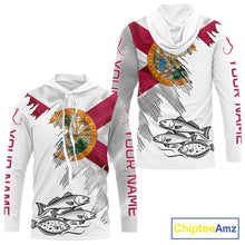 Load image into Gallery viewer, Personalized Inshore Slam Snook, Redfish,Trout Florida Flag Fishing Shirts Long Sleeve Hooded For Men NHT848